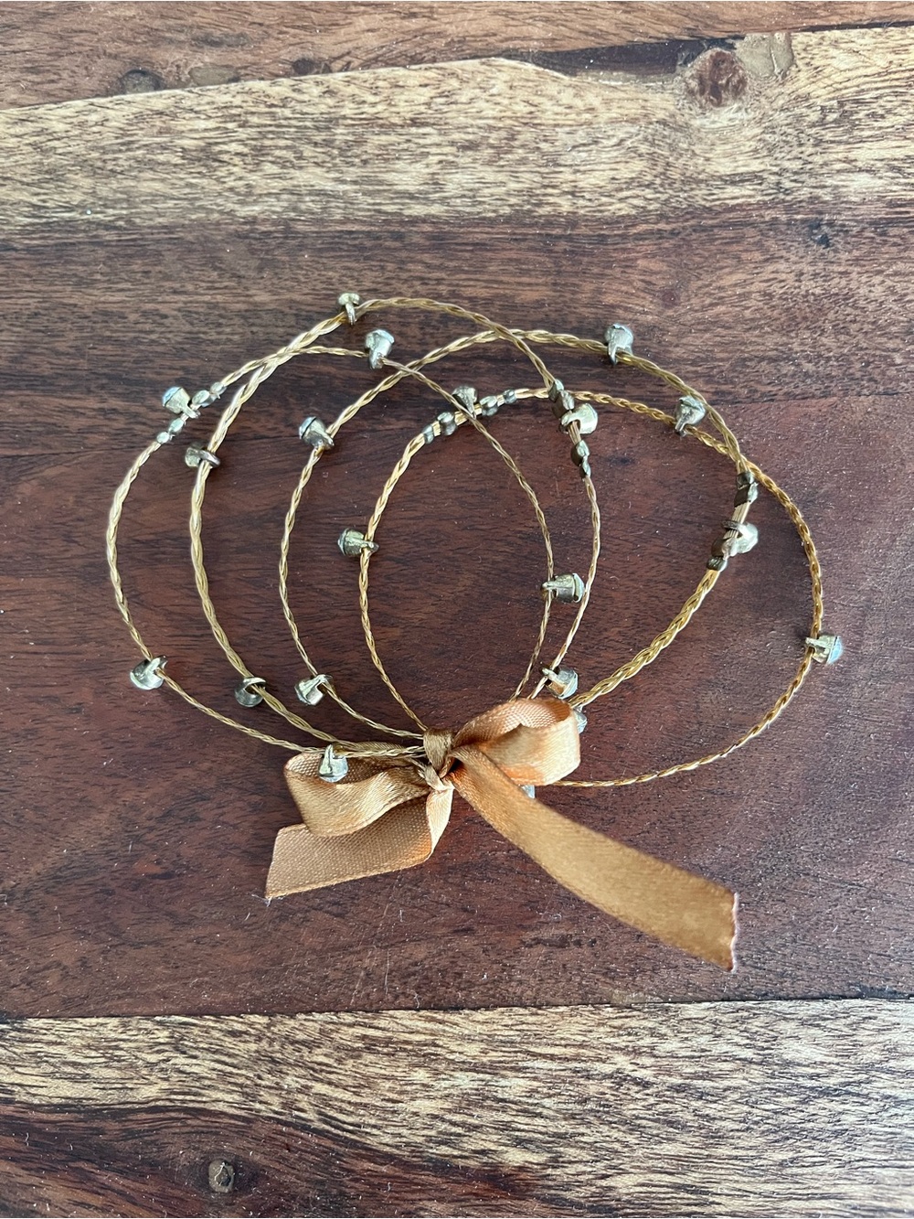 Set of 4 Gold Tone Rhinestone Flex Bangles Bracelets Boho Chic